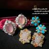 Nvnvthui Серьги-гвоздики Sotheby's с гладкой поверхностью, инкрустированные драгоценными камнями, покрытие 18 карат золотом, серьги с бирюзовым цветком и цирконами