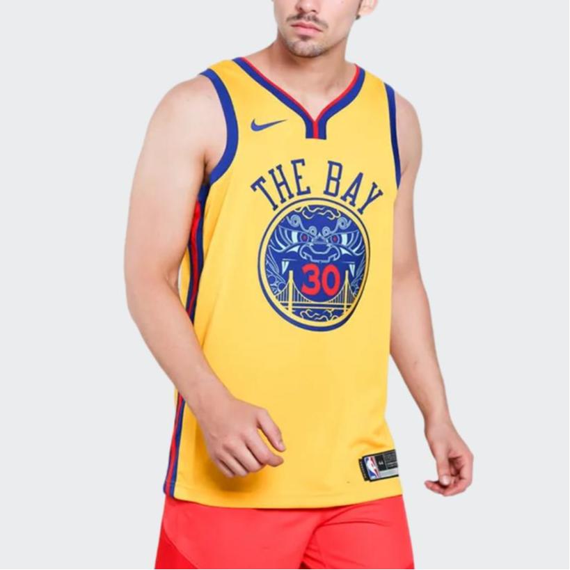 Nike Баскетбольная майка Golden State Warriors City Edition в стиле ретро, ​​нет. Мужские майки 30 Curry, желтые 912101-728
