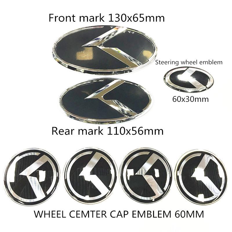 3D Наклейки Эмблемы K Логотип Решетка Радиатора Передняя+Задняя+На руль Колпачки Для KIA K5 2011-2013 Optima Forte 2009-2014