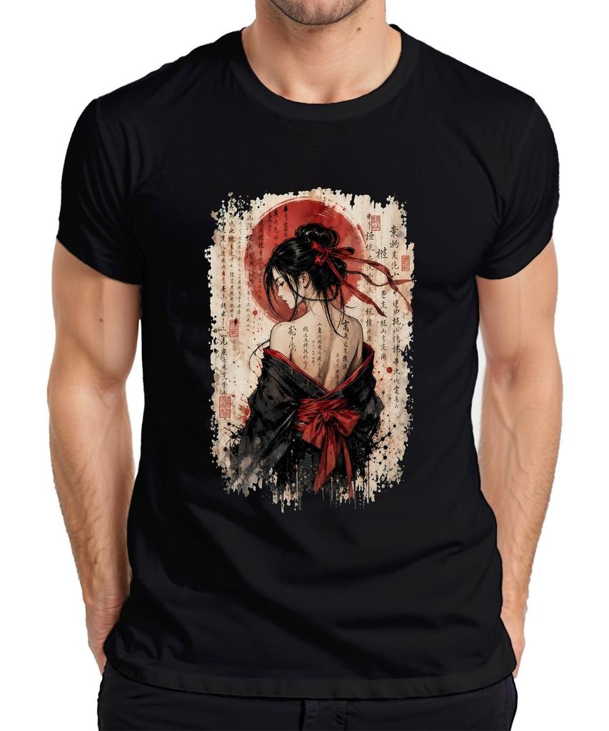 Japan Geisha Kimono Calligraphy Red Sun Art Vintage Nihon Men's T-Shirt