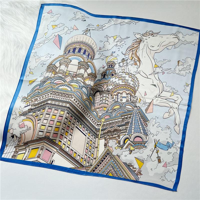 53*53cm Square Silk Scarf Women's Fashion Printed Small Neck Scarf Office Women's Hair Belt Folar Handkerchief Women's Handkerchief Scarf