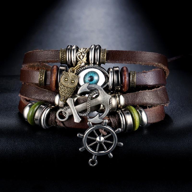 Классический кожаный браслет унисекс ручной работы с турецким глазом, регулируемый браслет, браслет, очаровательные ювелирные изделия