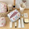 Cosmetic Bag Large Capacity Zipper Rose Quilted Bow Print Cotton Closure Portable Lightweight Lipstick