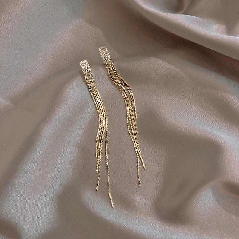 European and American Silver Needle Zircon Fringed Earrings Light Luxury High-end Atmospheric Earrings Niche Earrings Women