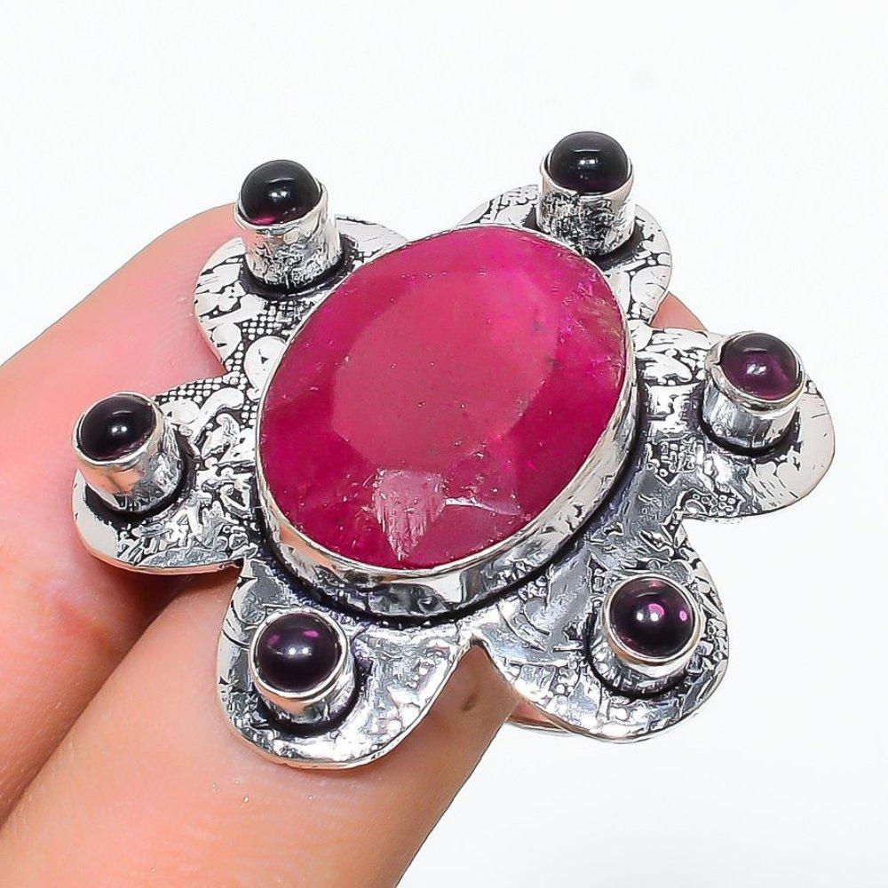 Рубин натуральный аметист драгоценный камень 925 стерлингового серебра ювелирное кольцо размер 6 Q8b19