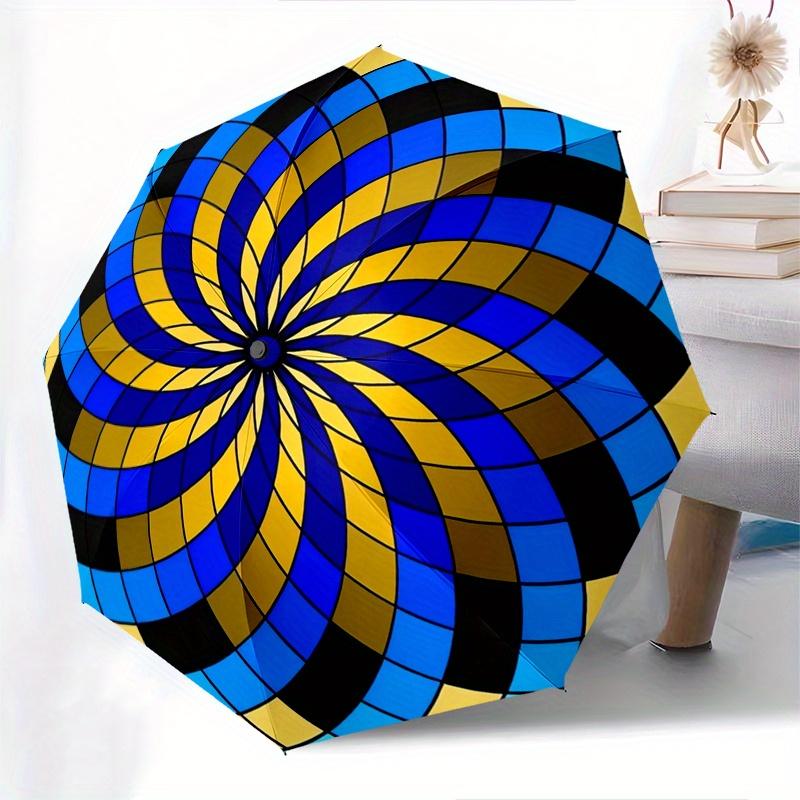 Spiral Pattern Automatic Folding Umbrella  8 Ribs, Durable Iron Frame, Bright Color Pattern Compact Travel Umbrella, Suitable for Outdoor, B