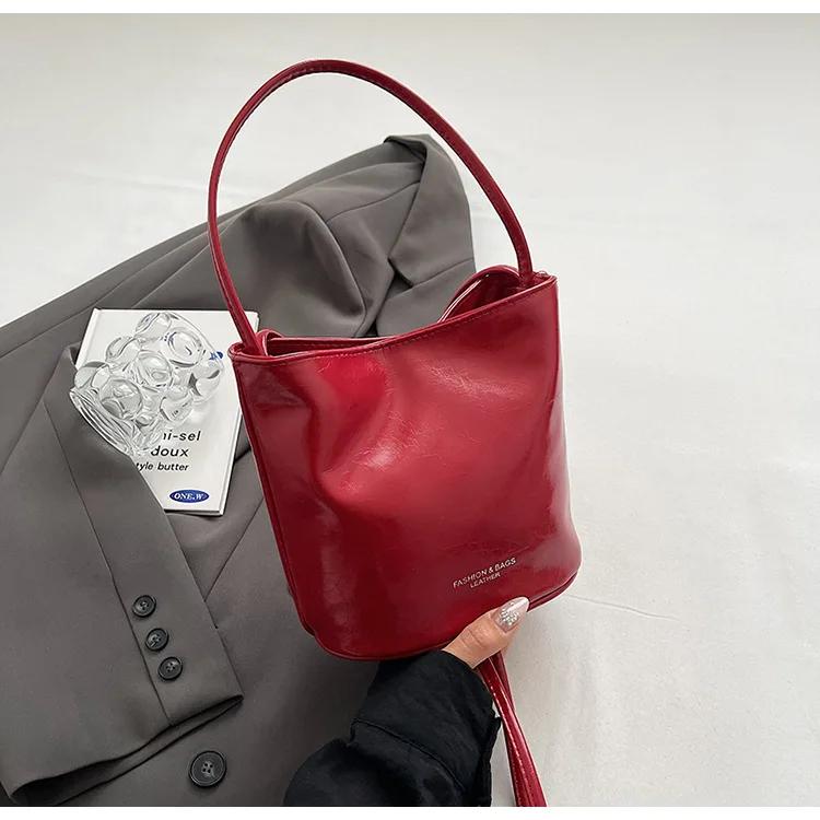 Универсальная женская сумка-мессенджер, элегантная сумка-ведро, высококачественная портативная сумка, популярная красная сумка