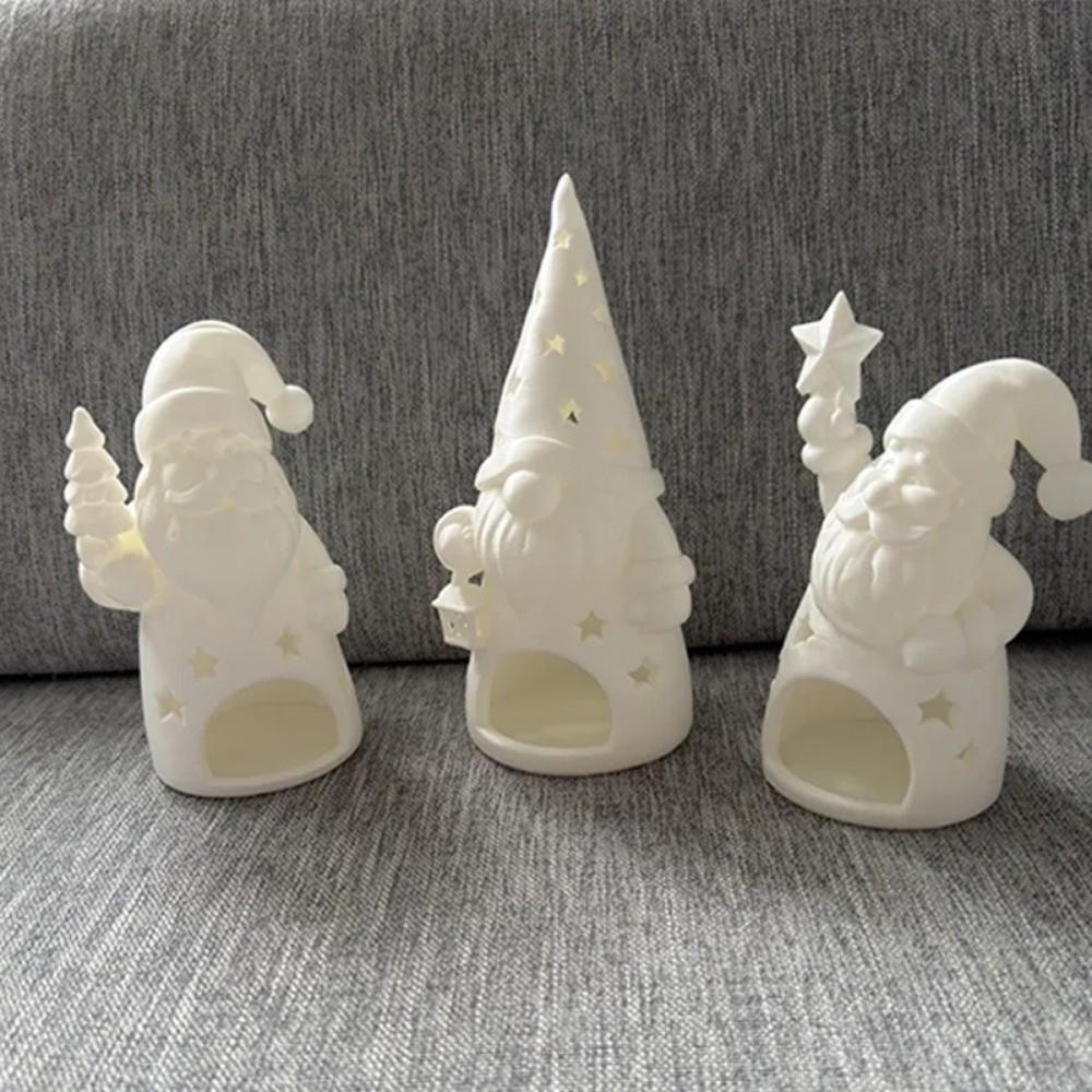 Hollow Out Santa Claus Candle Holder Unpainted Gnome Shape Candle Holder  Fireplace Decor