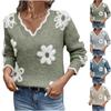 Women's Casual Fashion Elegant Floral  Knitted V-Neck Sweater