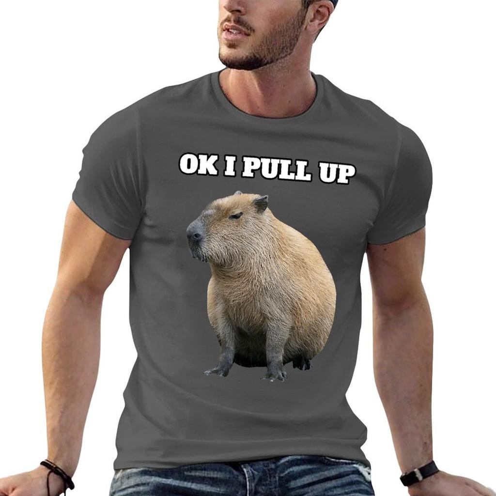 Ok I Pull Up Capybara TShirt Minimal Art Print TShirt