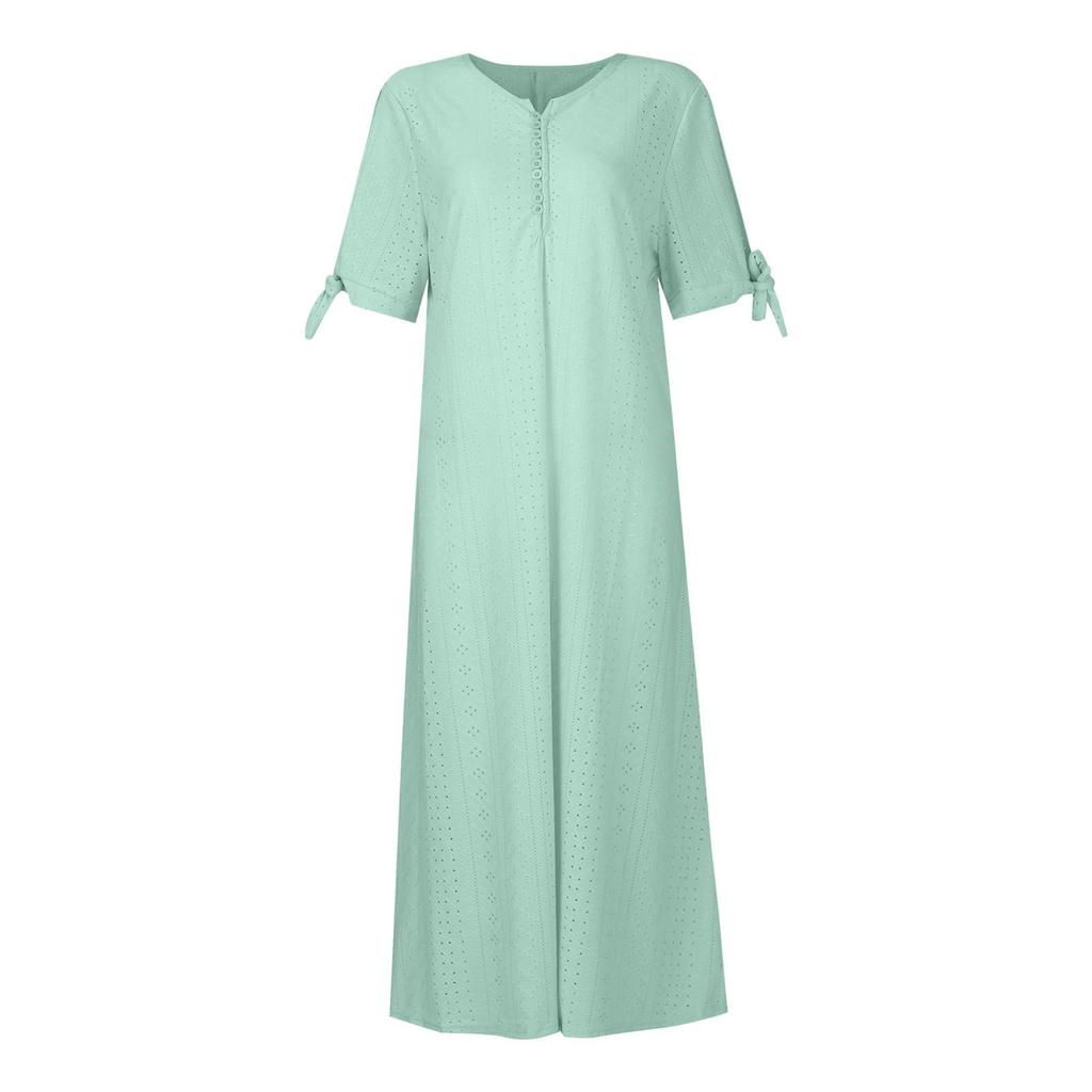 Women's Fashion Casual Solid Color Round Neck Button Off Shoulder Short Sleeve Pocket Dress