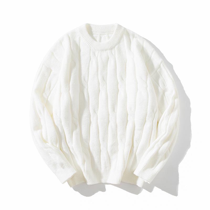 2026 Youth Japanese Style Chunky Knit Loose Sweater for Men - Autumn/Winter Long Sleeve Round Neck Trendy Couple Knitwear