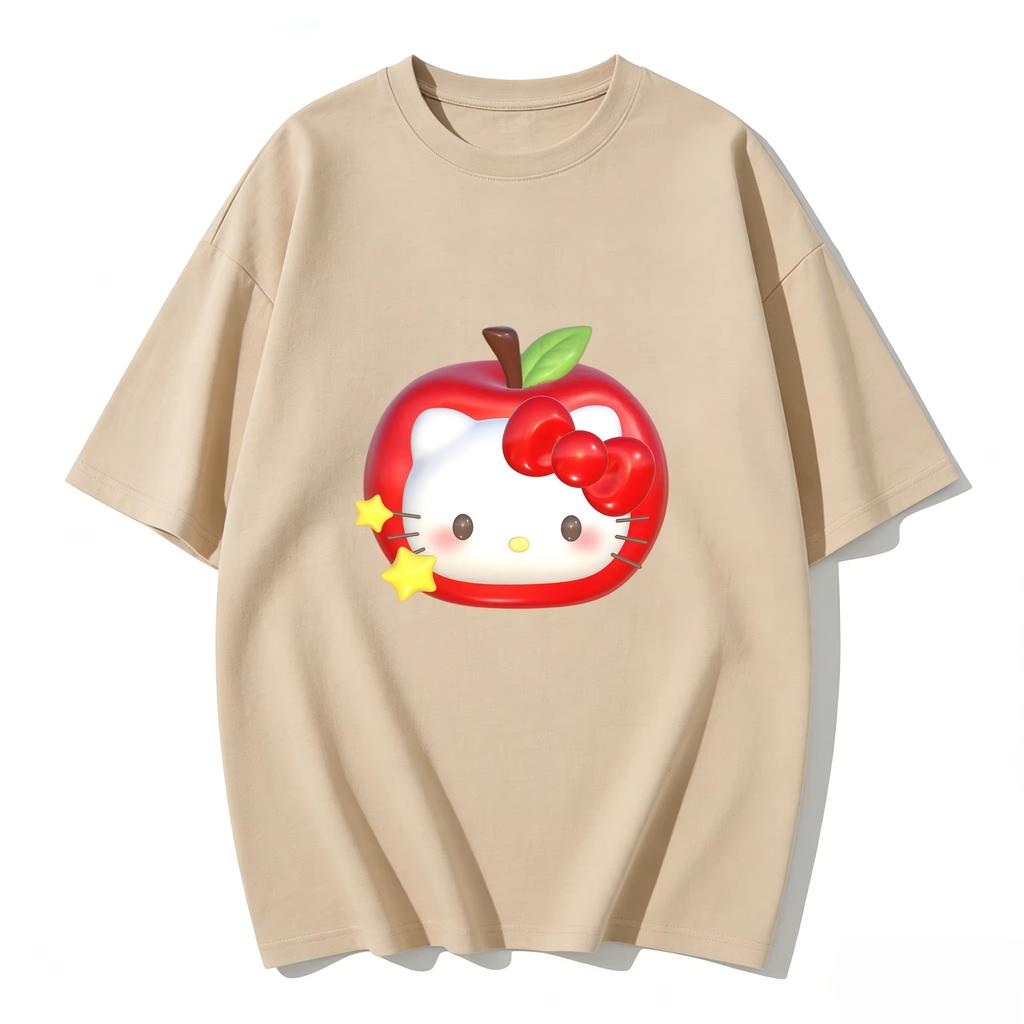 2026 новый летний милый графический топ HelloKitty повседневный хлопковый топ с коротким рукавом для женщин и девочек Каваи мультяшный принт Streetwear