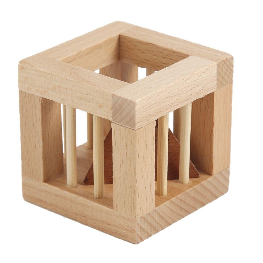 Triangle Wooden Brain Teaser Puzzle Cage Unlock Cage Apart Triangle Luban Lock Adult Kids Toys