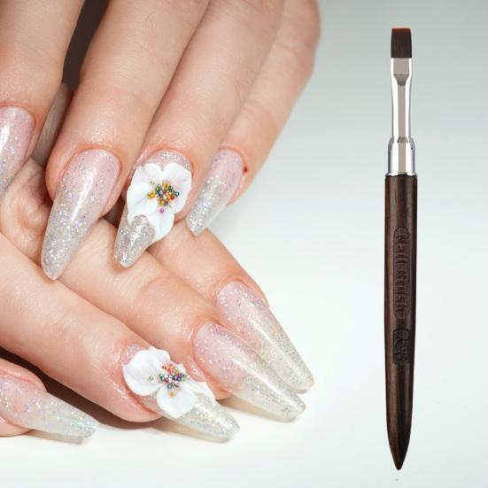 Кисть для ногтей Гибкая мягкая нейлоновая щетина Резной дизайн Деревянная ручка Маникюрный инструмент Многофункциональная квадратная круглая головка Кисть для фототерапии гелем для рисования