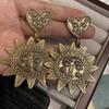 Для New Retro Элегантные Русские Золотые Серьги-Подвески Подсолнух Легкая Роскошь Классические Серьги Цветок Сердце