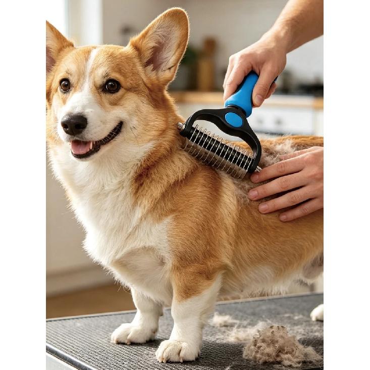 Pet Grooming Undercoat Rake Brush, Double Sided Deshedding Tool for Dogs Cats, Safe Dematting Comb for Long Short Hair