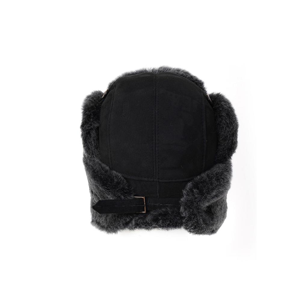 Черная шапка пилота унисекс с кожаным мехом