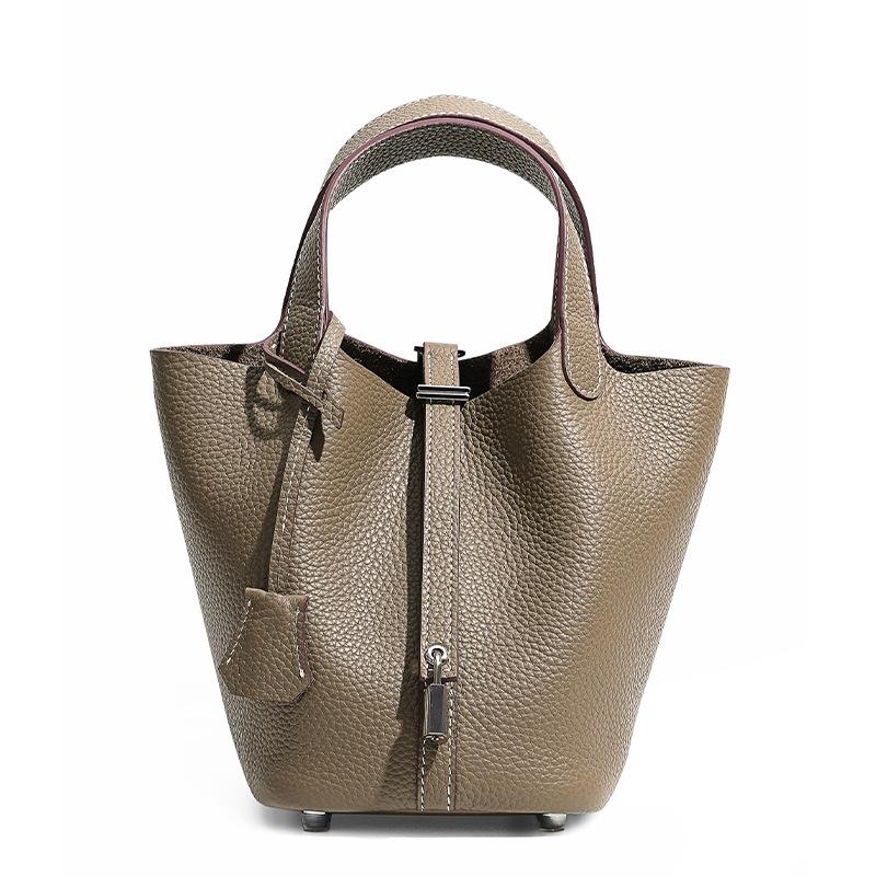 Vegetable Basket First Layer Cowhide Bucket Bag Women's Genuine Leather, Hand Carrying Versatile Work Commuter Women's High-end Handbag