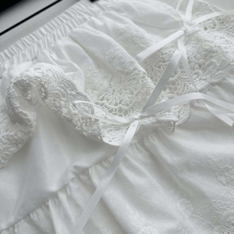 Белая кружевная юбка для женщин, весна-лето, милая мини-юбка трапециевидной формы с милым бантом и эластичной резинкой на талии, тонкая женская одежда в стиле Лолиты Y2K