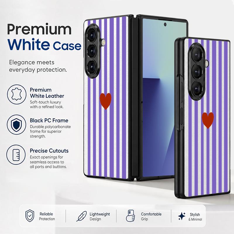 Чехол с узором в полоску и сердечками для Samsung Galaxy Z Fold 8 Ultra 7 6 5 Fold8 Fold7 Fold6 Роскошная кожаная накладка Жесткий чехол для складного телефона