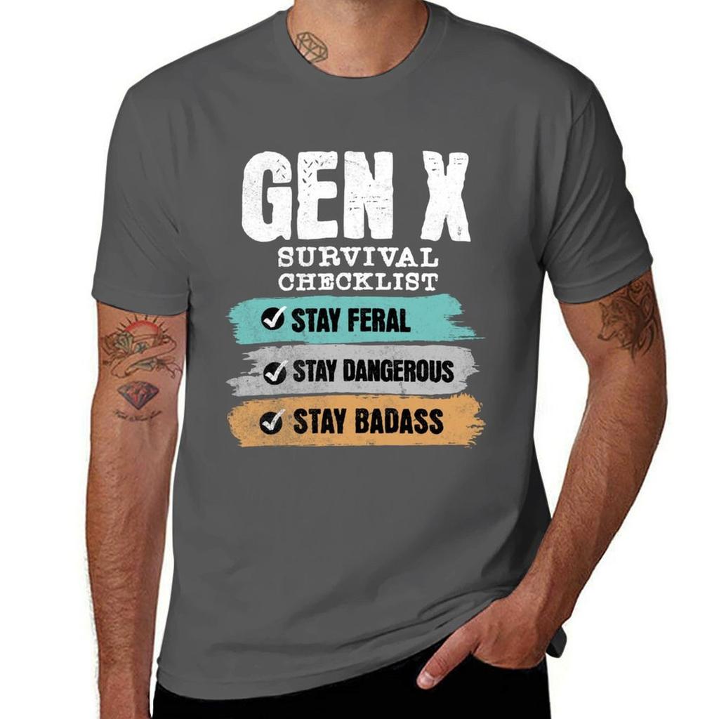 Gen X Survival Checklist Tshirt Simple Casual Short Sleeve Cotton Tshirt
