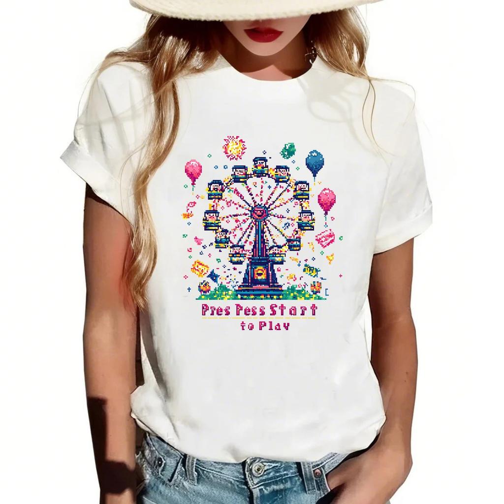 Женская повседневная футболка с круглым вырезом и короткими рукавами с принтом