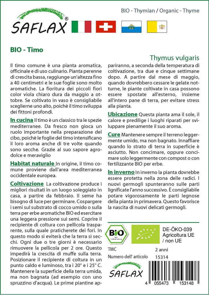 SAFLAX Garden in the Bag - Органический - Тимьян - 800 семян - С субстратом в подходящем стоячем пакете - Тимьян обыкновенный