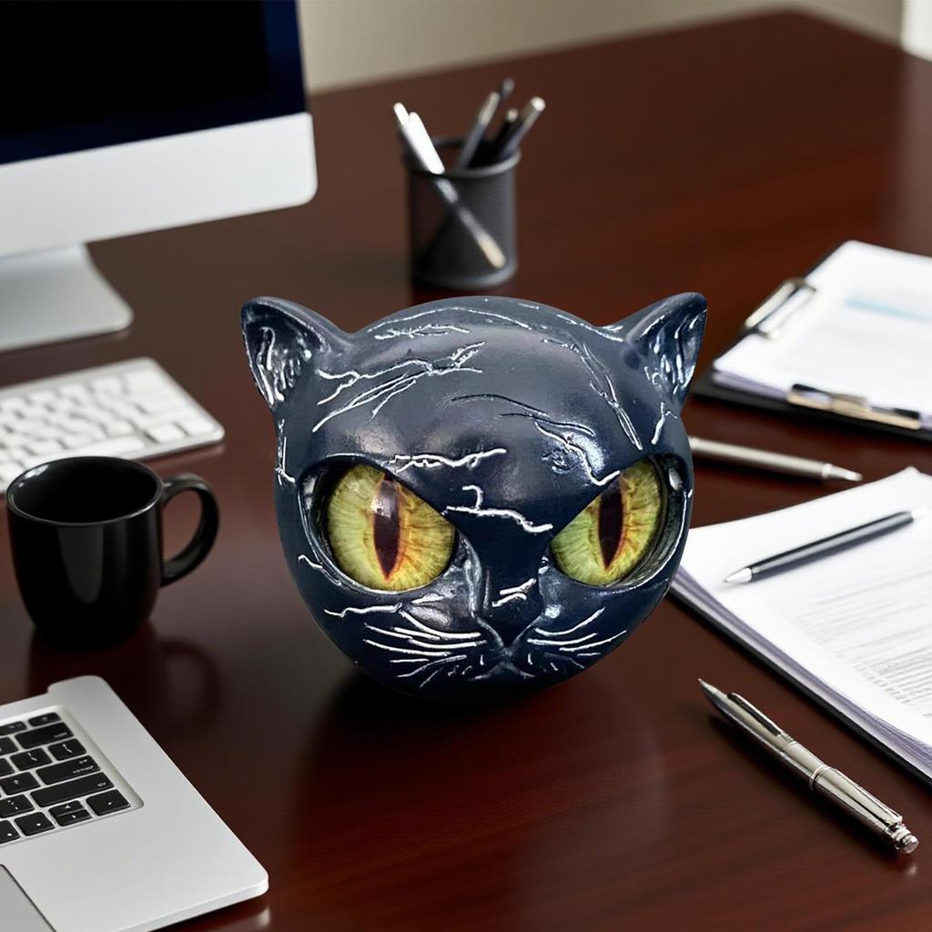 Black Cat Figurine Resin Cat Head Imitation Marble Texture Cat Stone Resin Cat Sculpture Halloween Ornament Cat Sculpture Craft