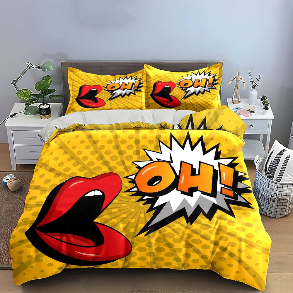 Pop art lips design. Bedding sets Duvet cover sets Duvet covers Pillowcases(1*Duvet Cover 2*Pillowcases without duvet insert)
