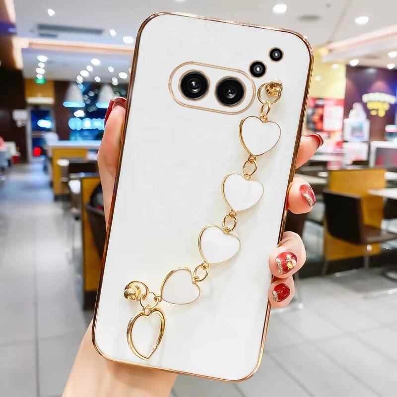 For Nothing Phone 2A Модный чехол с браслетом-цепочкой с покрытием Love Heart для телефона For Nothing Phone 2A 2 1 Мягкая силиконовая противоударная задняя крышка