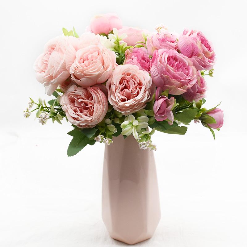 1 Bundle 5 Forks 9 Heads Artificial Peony Bouquet Home Decor Wedding Diy Festival Outdoor Furnishings Scrapbooking Bonsai Gifts