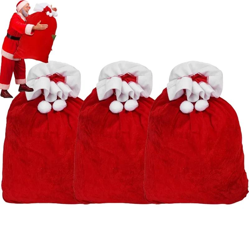 Large Christmas Santa Sack Red Velvet Santa Claus Bags Candies Goodie Wrapping Sack Drawstring Christmas Present Gift Pouch