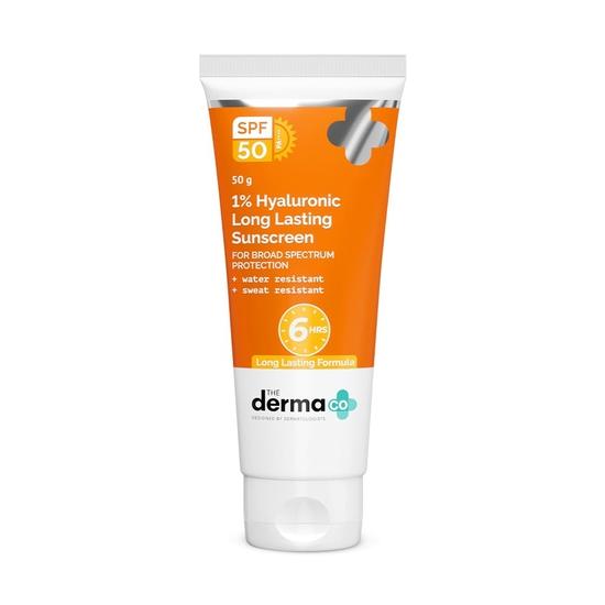 Derma Co 1% гиалуроновый солнцезащитный крем длительного действия Spf 50 Pa++++ с гиалуроновой кислотой и витамином E для широкого спектра защиты - 50 г, для всех типов кожи