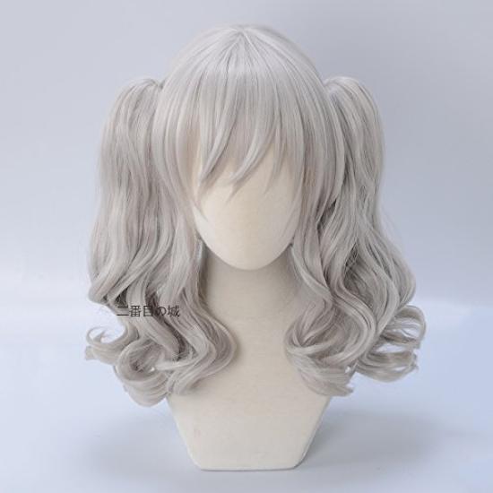 Cosplay Wig from The Second Style with Perfect for Costumes and Fancy Dress 2 Bonus Items Heat-resistant Castle, Silver-gray, Short, Curly, Twin-tail