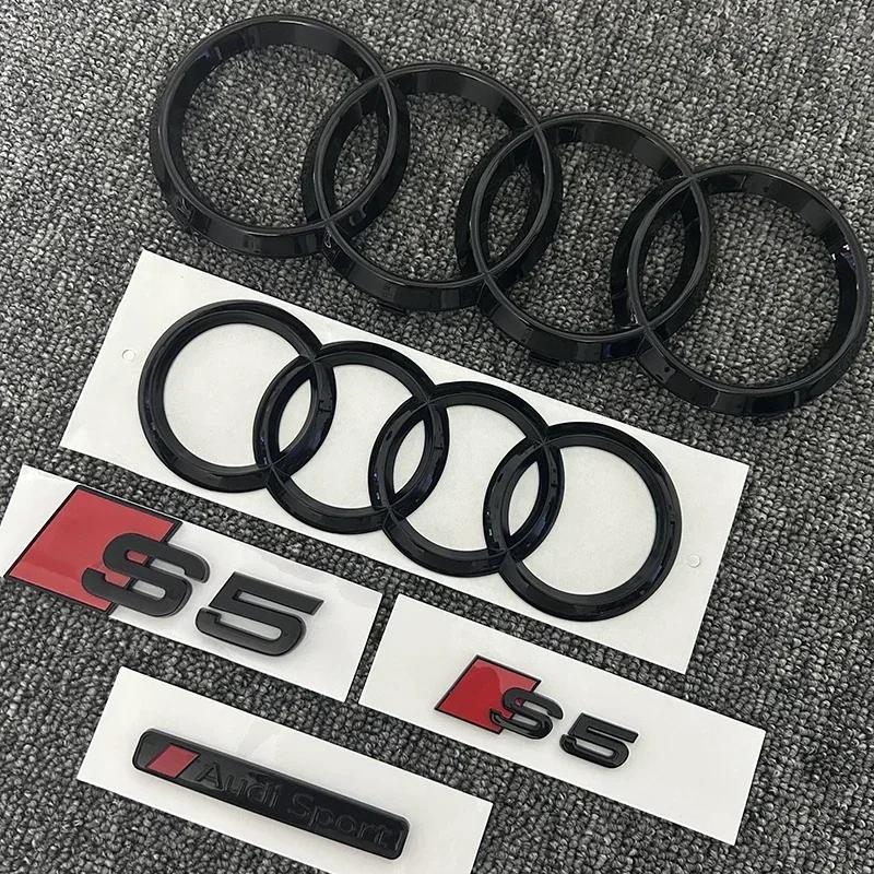 q2 S5 4-Ring logo ABS Black Car Hood Front Grill Emblem Rear Trunk Badge Sticker S5 Sticker q2 Sport Emblem For S5 2010-2019
