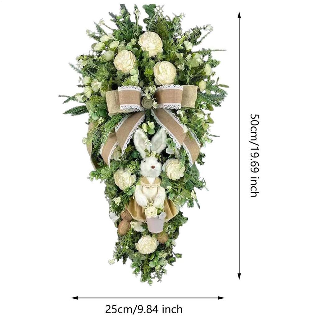 Пасхальное украшение в виде капли, Пасхальный кролик, Венок с цветочной корзиной, Искусственный венок-капля, Гирлянда с кроликом для входной двери, патио