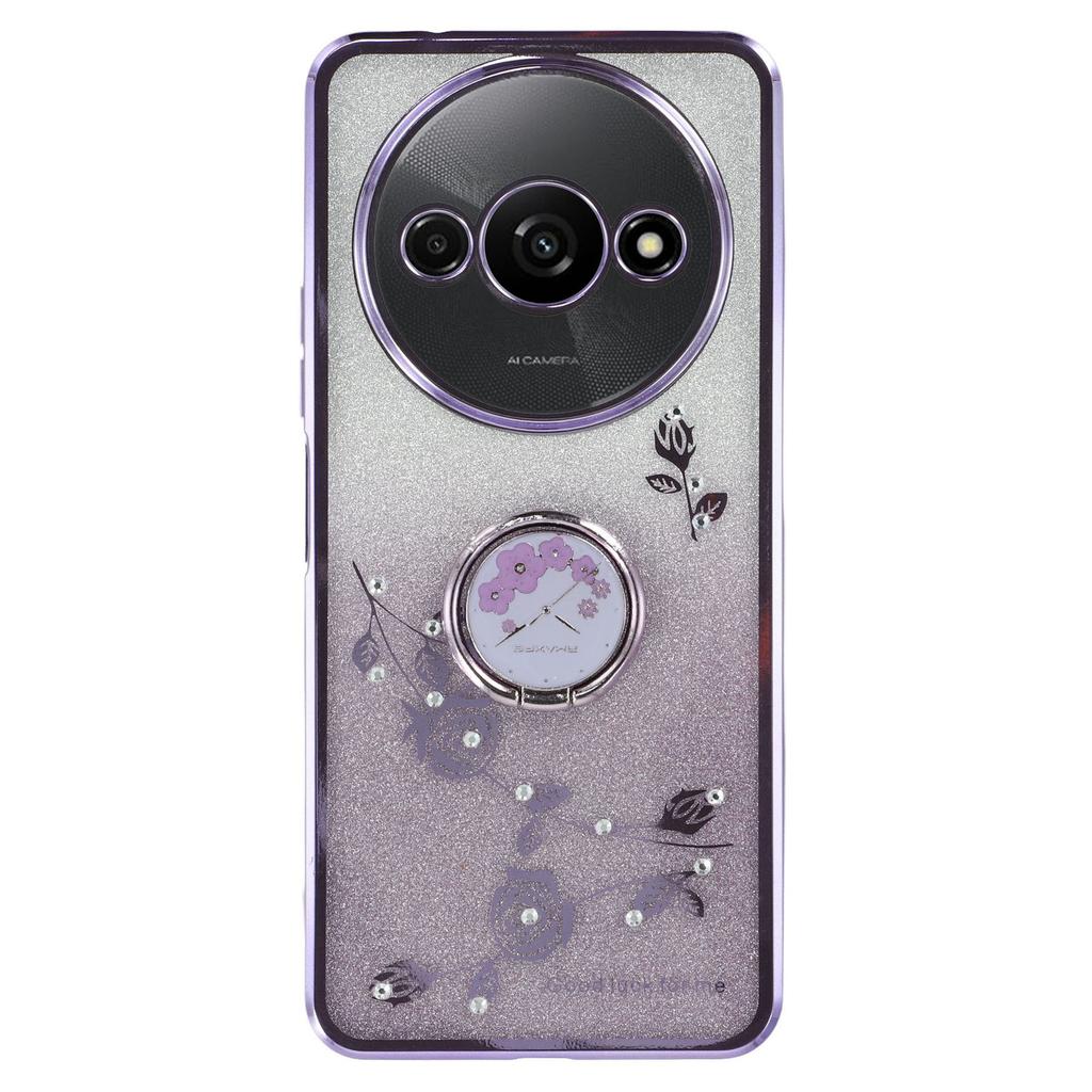 KADEM Для Xiaomi Redmi A3/Poco C61 4G Чехол из ТПУ Страз Цветок Задняя Крышка Кольцо Подставка