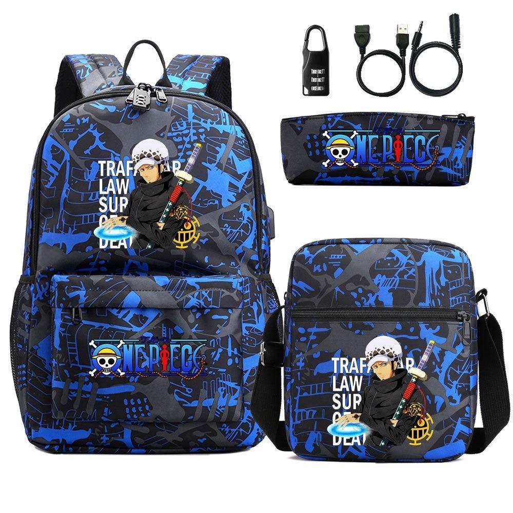 Riman ONE PIECE USB кодовый замок рюкзак студенческий школьный рюкзак сумка через плечо пенал набор из трех предметов для мужчин и женщин