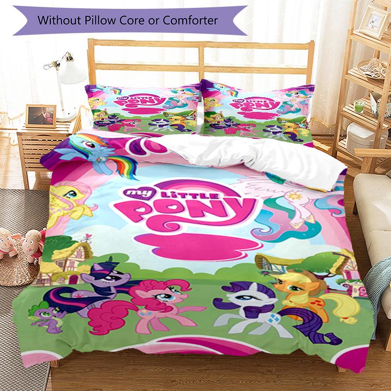 3pcs My Little Pony3 Design Cover Set - HD Printed Bedding with 1 Cover and 2 Pillowcases - Perfect for Home and Dorm Decor