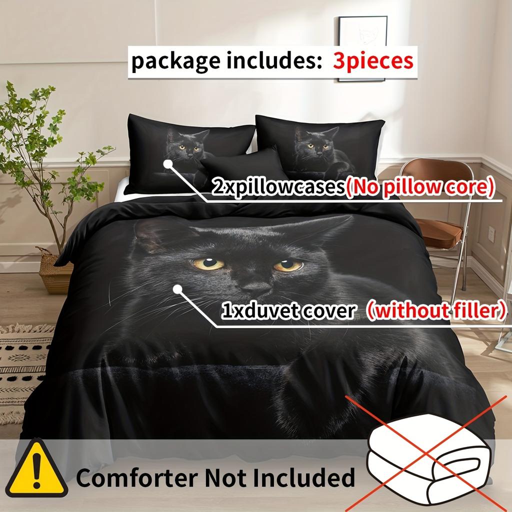 Duvet Cover Set Black Cat Print Bedding Set Soft Comfortable Duvet Cover For Bedroom Guest Room 1*Duvet Cover 2*Pillowcase