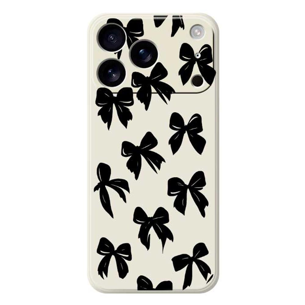 For iPhone 17 Pro Case Black Bow Pattern Printing Straight Edge TPU Phone Back Cover