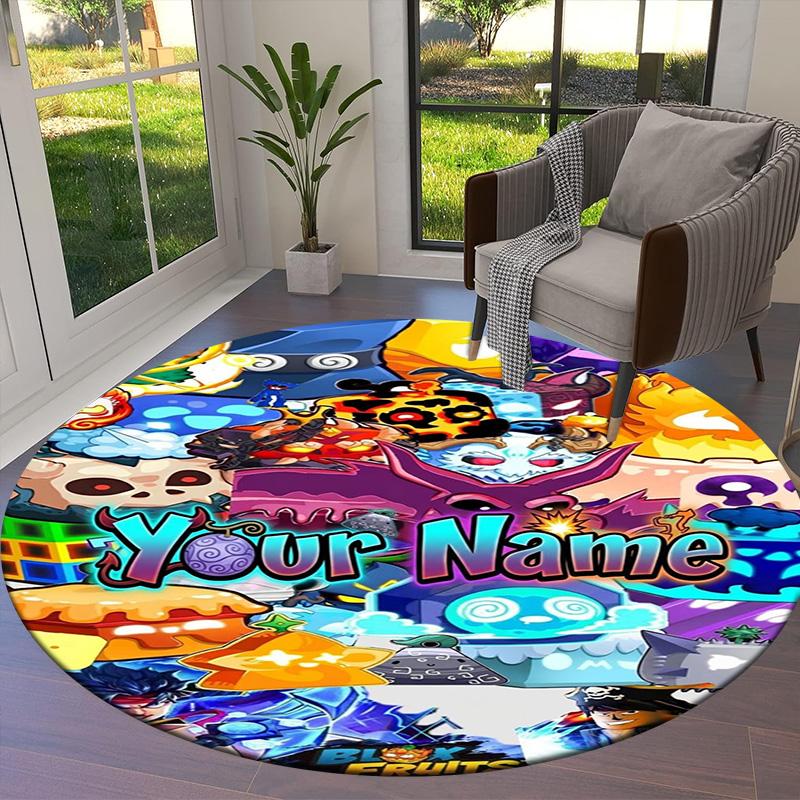 Bloody Fruits Adventure Custom Name Round Area Rug Carpet Rug For Living Room Bedroom Sofa Playroom Decor Nonslip Floor Mat
