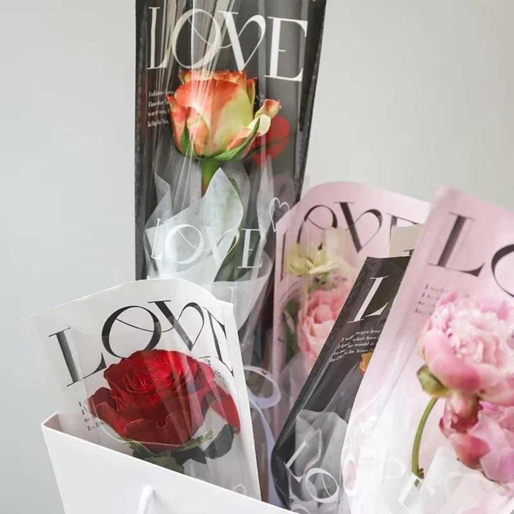 LOVE Rose Packaging Bags Transparent Flower Wrapping Paper New Bouquet Plastic Bag