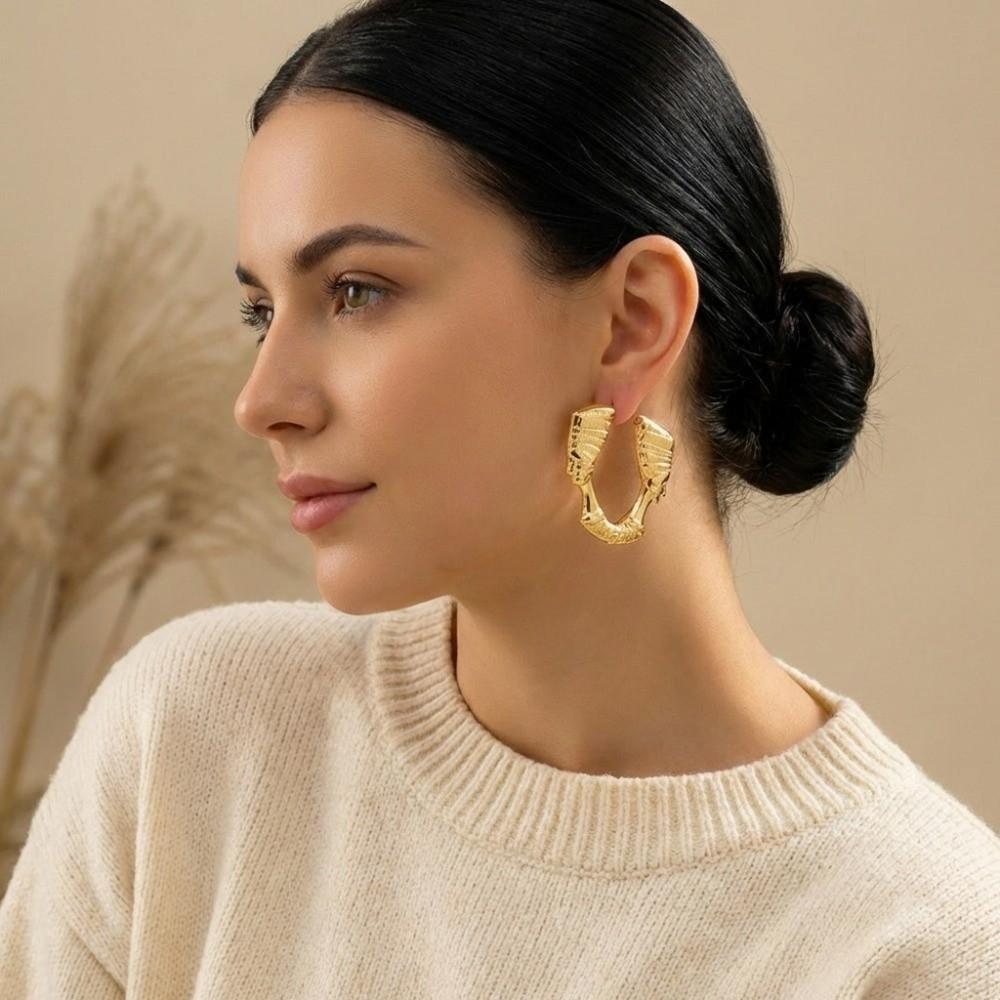 Exaggerated Portrait Earrings Gold Circular Hoop Earrings Holiday Style