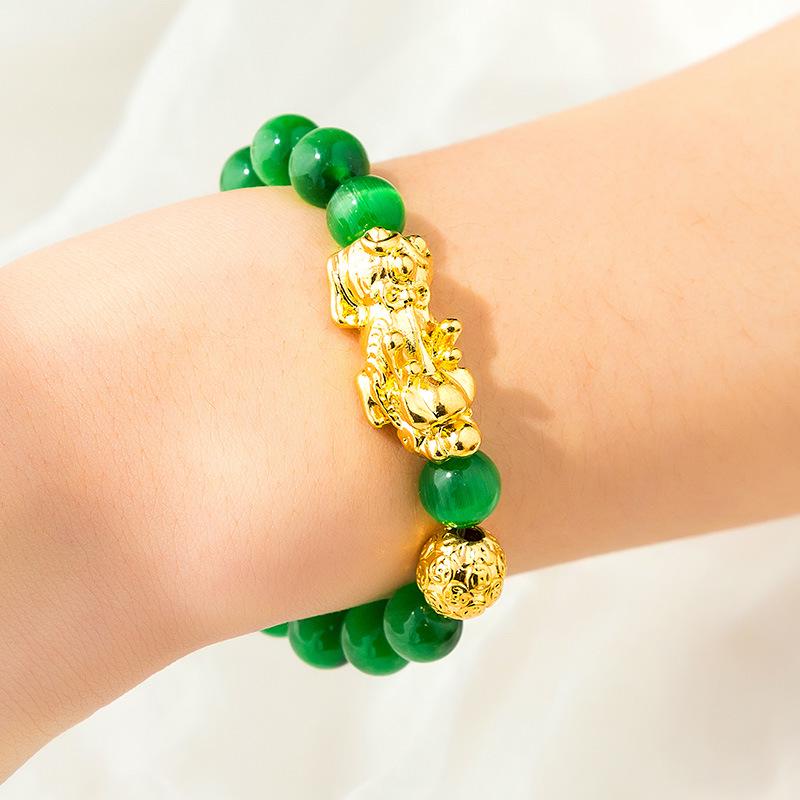 Agate Pixiu Bracelet with Mantra Beads - Gold-Plated Beaded Bracelet for Men and Women