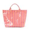 Striped PVC Tote Bag, Large Capacity Commuter & Travel Shoulder Handbag | Lightweight Magnetic Snap Bag with Inner Zipper Pocket