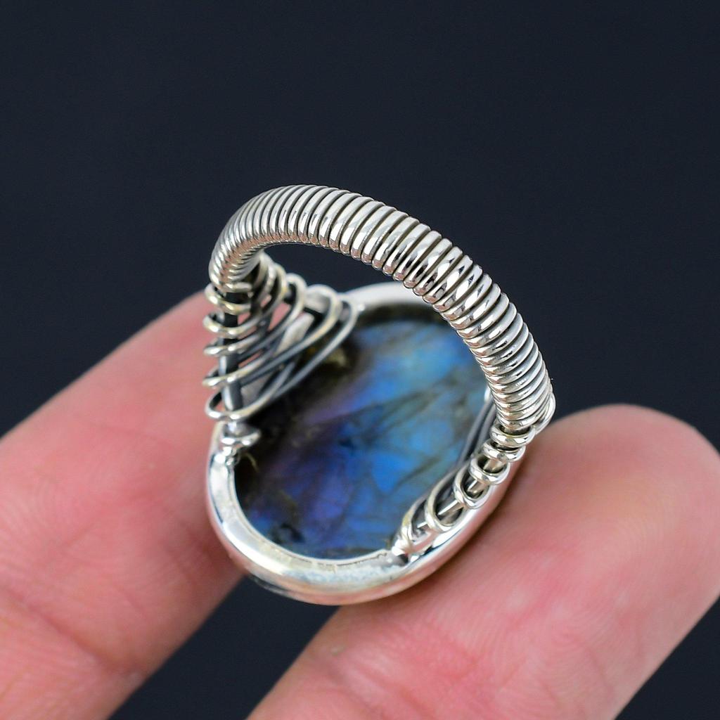 Натуральный синий огненный лабрадор, драгоценный камень, твердое серебро 925 пробы, массивное кольцо ручной работы, ювелирные изделия для женщин и девочек