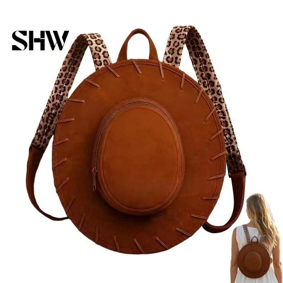 Durable Denim Material Pack Western Cowgirl Hat Backpack, Retro Style Backpack with Adjustable Straps, Small Item Zipper Pocket Bag Cowboy Design