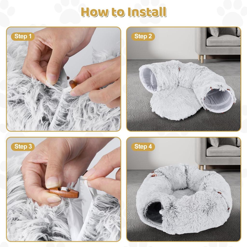 Odoland 85 см туннель для кошек Donut 160 см длинный туннель для кошек S с отсутствием игрушки для кошек для маленьких больших серых кроватей, форма, подушка, пушистая, игра, упражнения,